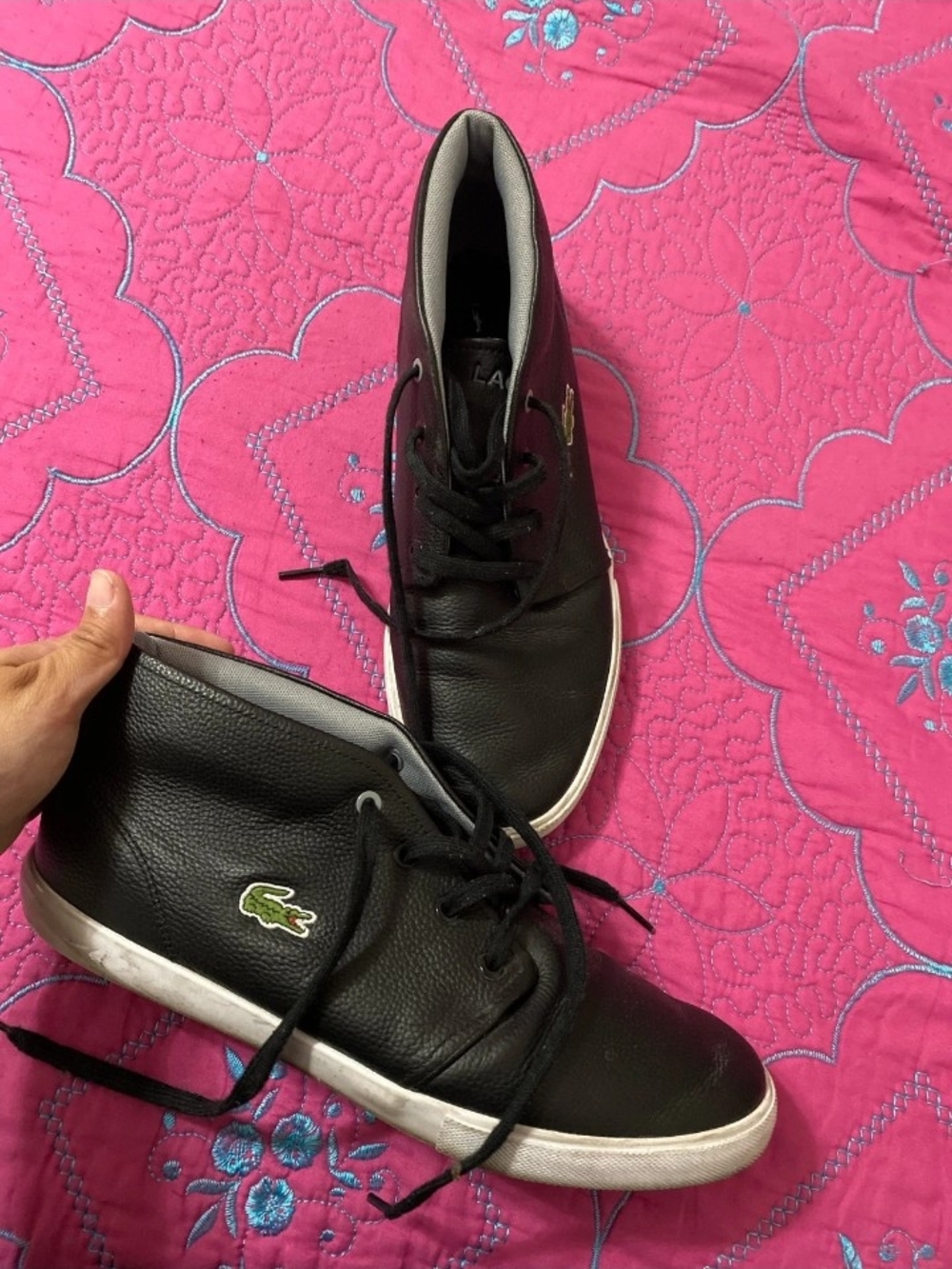 Lacoste Black Leather Chukka Boots with White Sole